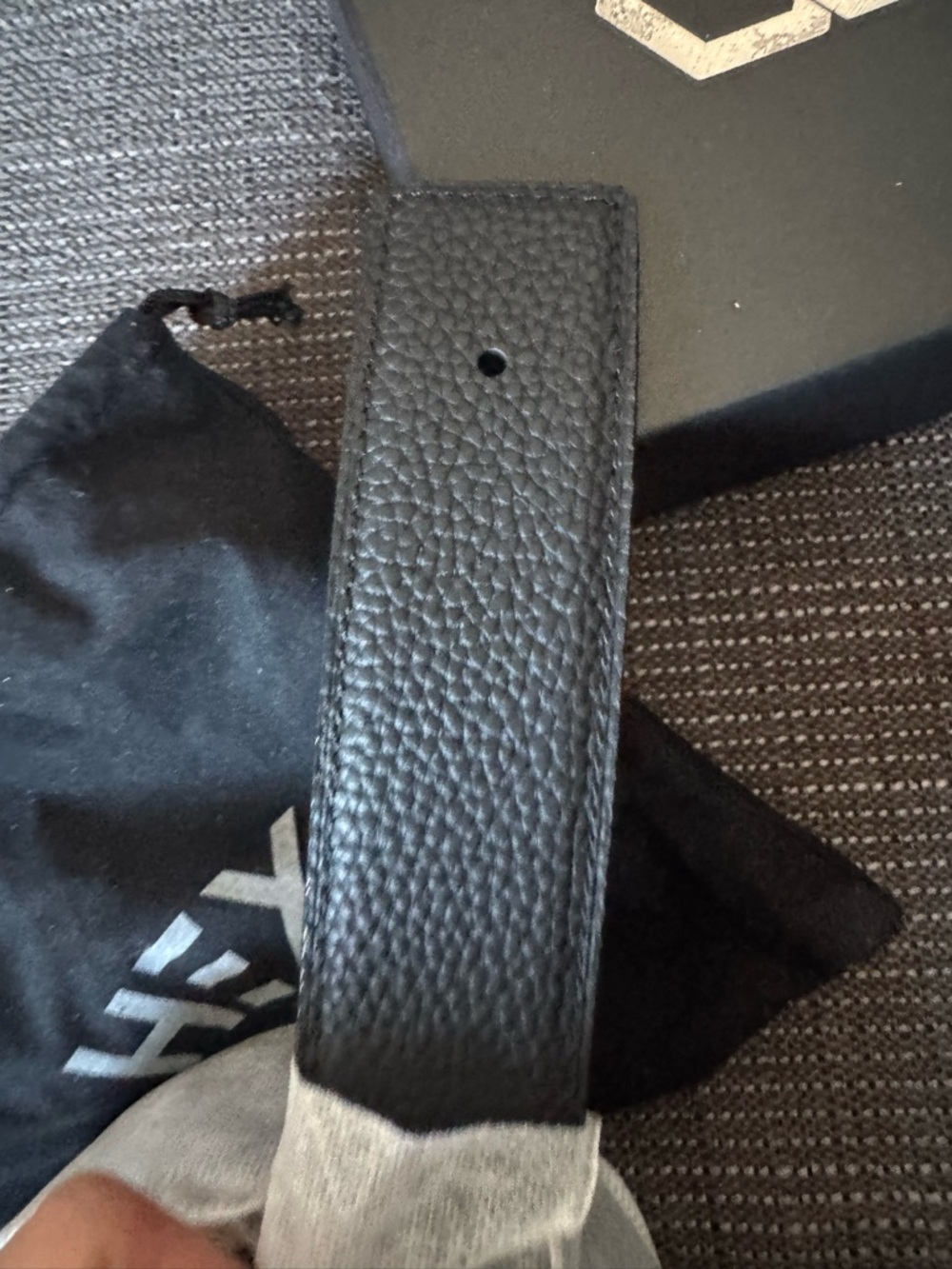 Black Pebbled Leather Men's Belt Strap